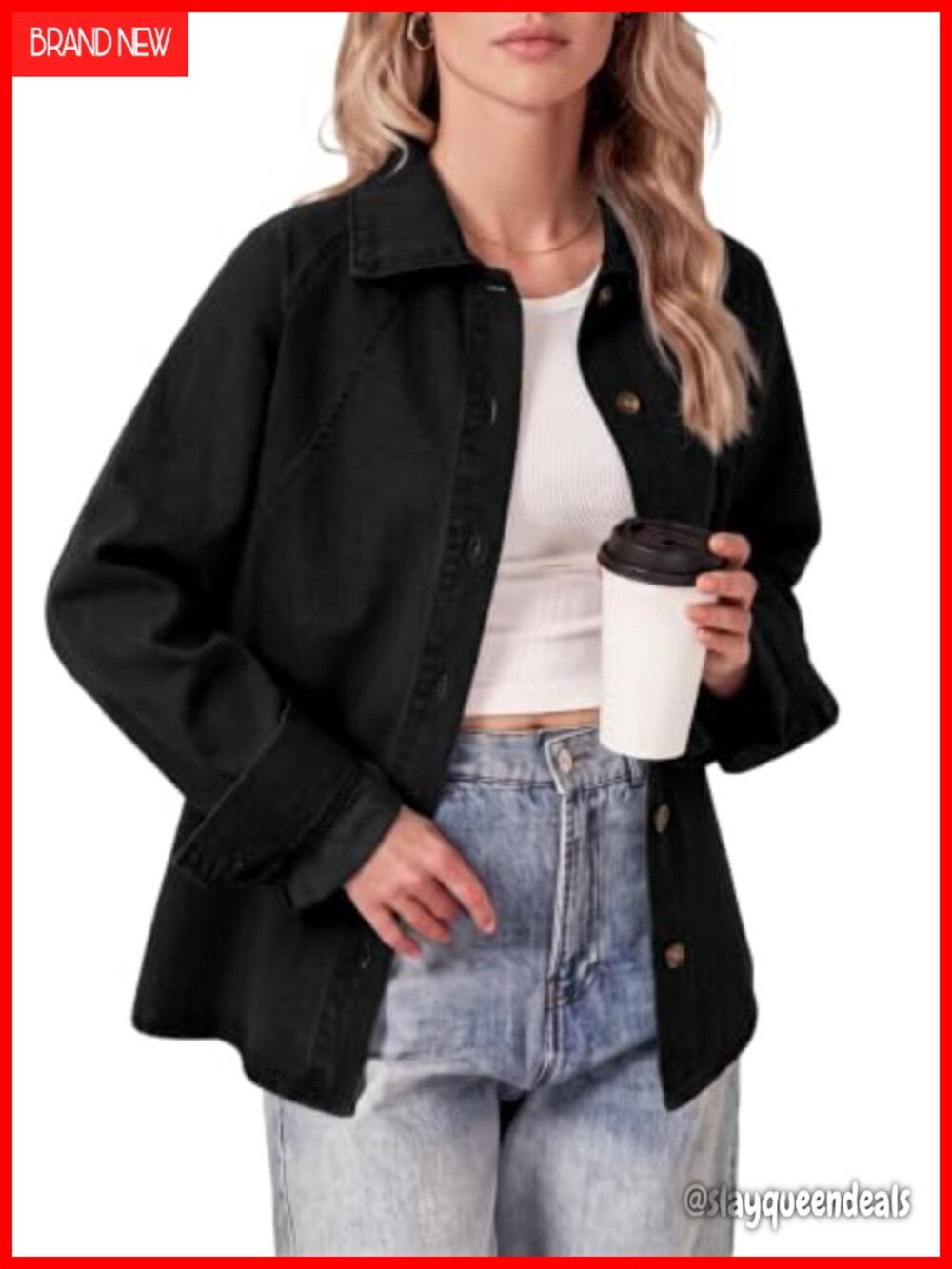 Women's Denim Button Down Shirt Long Sleeve Oversized Blouse Cotton Top